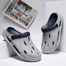 Men's Hollow Out Slippers, Summer Slip Resistant Sandals With Toe Cap And Thick Sole For Casual Beach Wear - Grey - View 4