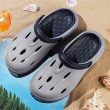 Men's Hollow Out Slippers, Summer Slip Resistant Sandals With Toe Cap And Thick Sole For Casual Beach Wear - Grey - View 3
