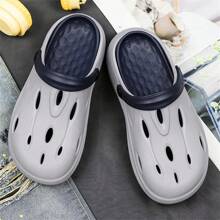 Men's Hollow Out Slippers, Summer Slip Resistant Sandals With Toe Cap And Thick Sole For Casual Beach Wear - Grey - View 1