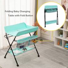 Baby Nappy Changing Table With Wheels And Storage, Folding Infant Care Station, Height Adjustable Changing Unit, Backache-Free Diaper Changing, Under 12 Month - Cadet Blue - View 3