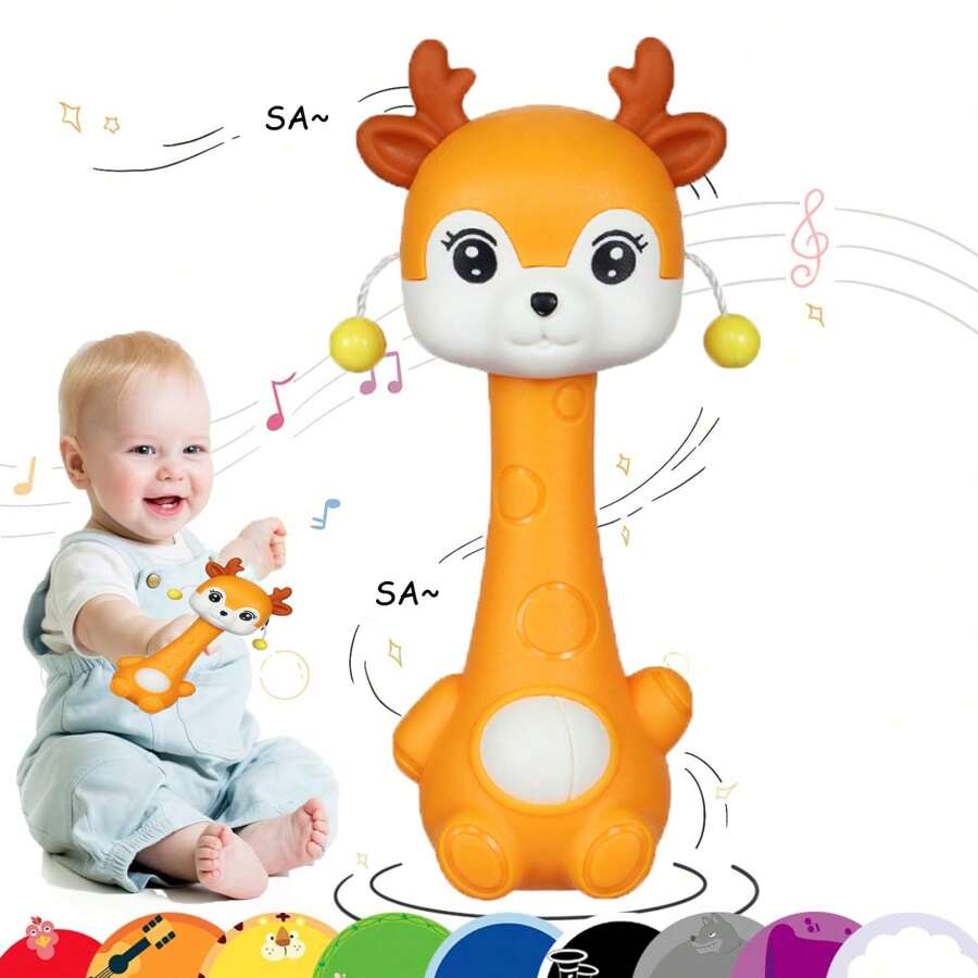 1 pieza Juguete de sonajero para bebé, sonajero en forma de ciervo adorable, entrenamiento de agarre de sonajero con silicona para dentición, regalo de juguete de dentición para recién nacidos (color aleatorio) - Multicolor - Ver 1