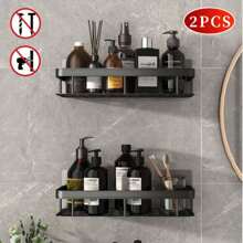 2X Self Adhesive Shower Shelf Bathroom Shower Caddy Rack Storage Organiser Black - Black - View 5