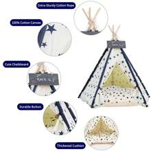 Pet Teepee 50x50x60cm Dog & Cat Bed With Cushion- Luxery Dog Tents & Pet Play Houses With Removable Washable Cushion & Blackboard Easy Assemble - Beige - View 5