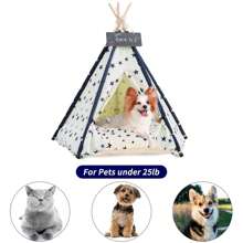 Pet Teepee 50x50x60cm Dog & Cat Bed With Cushion- Luxery Dog Tents & Pet Play Houses With Removable Washable Cushion & Blackboard Easy Assemble - Beige - View 4