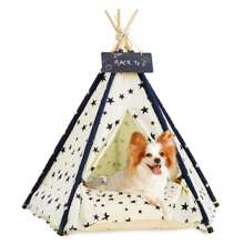 Pet Teepee 50x50x60cm Dog & Cat Bed With Cushion- Luxery Dog Tents & Pet Play Houses With Removable Washable Cushion & Blackboard Easy Assemble - Beige - View 1