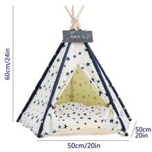 Pet Teepee 50x50x60cm Dog & Cat Bed With Cushion- Luxery Dog Tents & Pet Play Houses With Removable Washable Cushion & Blackboard Easy Assemble - Beige - View 2
