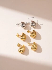 1 đôi Premium & Tối giản Thiết kế Giọt nước & Gầy Cong Hình dạng Thép không gỉ Mạ vàng Bông tai stud , Thích hợp Đối với Mặc hàng ngày NỮ - Loại C - Xem 2