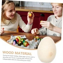 10入組復活節木質彩蛋設計,diy蛋裝飾手工藝品,派對裝飾仿真蛋,兒童木製玩具 - 卡其色 - 查看 5