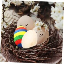 10入組復活節木質彩蛋設計,diy蛋裝飾手工藝品,派對裝飾仿真蛋,兒童木製玩具 - 卡其色 - 查看 7