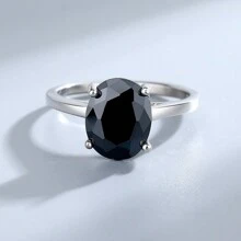 1入組S925純銀圓環帶黑色方晶鋯石適合女士,歐美風格 - 黑色 - 查看 2