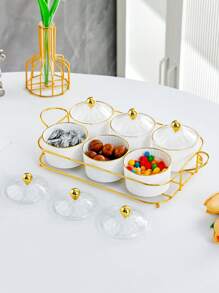 1套，帶蓋和手柄的分隔式食品盤-零食盒子，用於攜帶式點心盤，透明糖果、水果、堅果、零食組織者-最適合聚會和娛樂活動 - 白色 - 查看 10