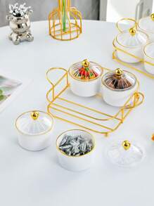 1套，帶蓋和手柄的分隔式食品盤-零食盒子，用於攜帶式點心盤，透明糖果、水果、堅果、零食組織者-最適合聚會和娛樂活動 - 白色 - 查看 7