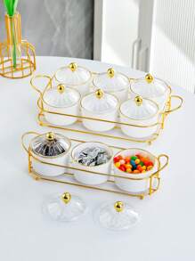 1套，帶蓋和手柄的分隔式食品盤-零食盒子，用於攜帶式點心盤，透明糖果、水果、堅果、零食組織者-最適合聚會和娛樂活動 - 白色 - 查看 3