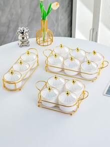 1套，帶蓋和手柄的分隔式食品盤-零食盒子，用於攜帶式點心盤，透明糖果、水果、堅果、零食組織者-最適合聚會和娛樂活動 - 白色 - 查看 8