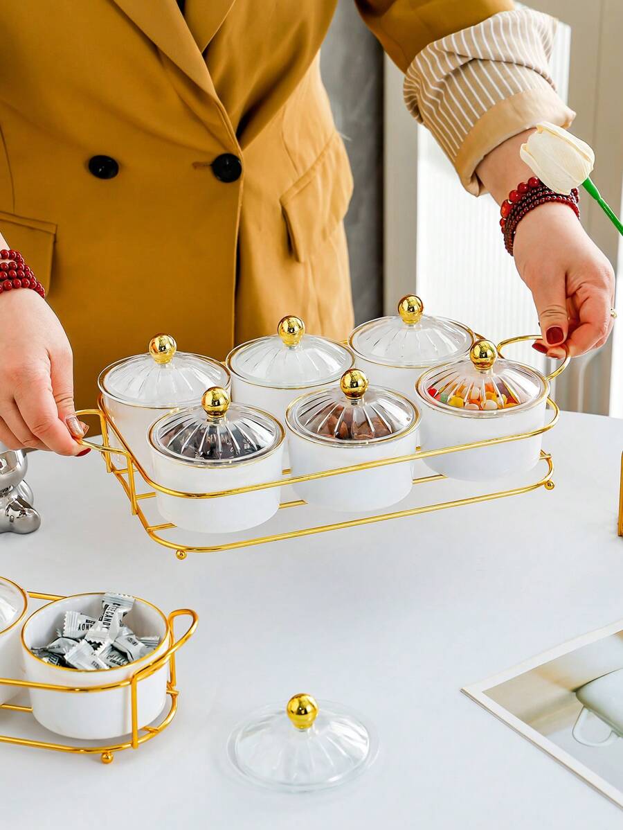 1套，帶蓋和手柄的分隔式食品盤-零食盒子，用於攜帶式點心盤，透明糖果、水果、堅果、零食組織者-最適合聚會和娛樂活動