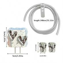 5件套 3D 电镀银心形卡通风格保护壳 适用于 Apple 20w/18w 充电器和数据线线缆保护器，充电器保护器 - 銀色 - 查看 2