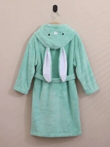 1pc Coral Fleece 3D Ear Embroidered Rabbit Hooded Bathrobe, Loungewear, Robe, High-End Home Wear, Suitable For Bathing, Pool, Gift - Green - View 1