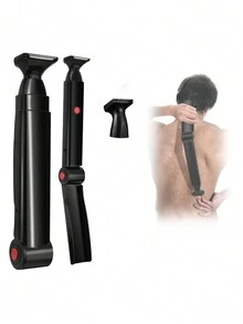 Electric Back Hair Shaver, Men's Back Hair Trimmer, Retractable And Foldable Body Hair Removal Tool - Black - View 2