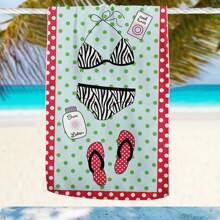 1件加厚沙灘比基尼圖案加厚超細纖維毛巾夏季沙灘巾草墊瑜珈墊適用於游泳池露營旅行沙灘巾披肩 - 彩色 - 查看 4