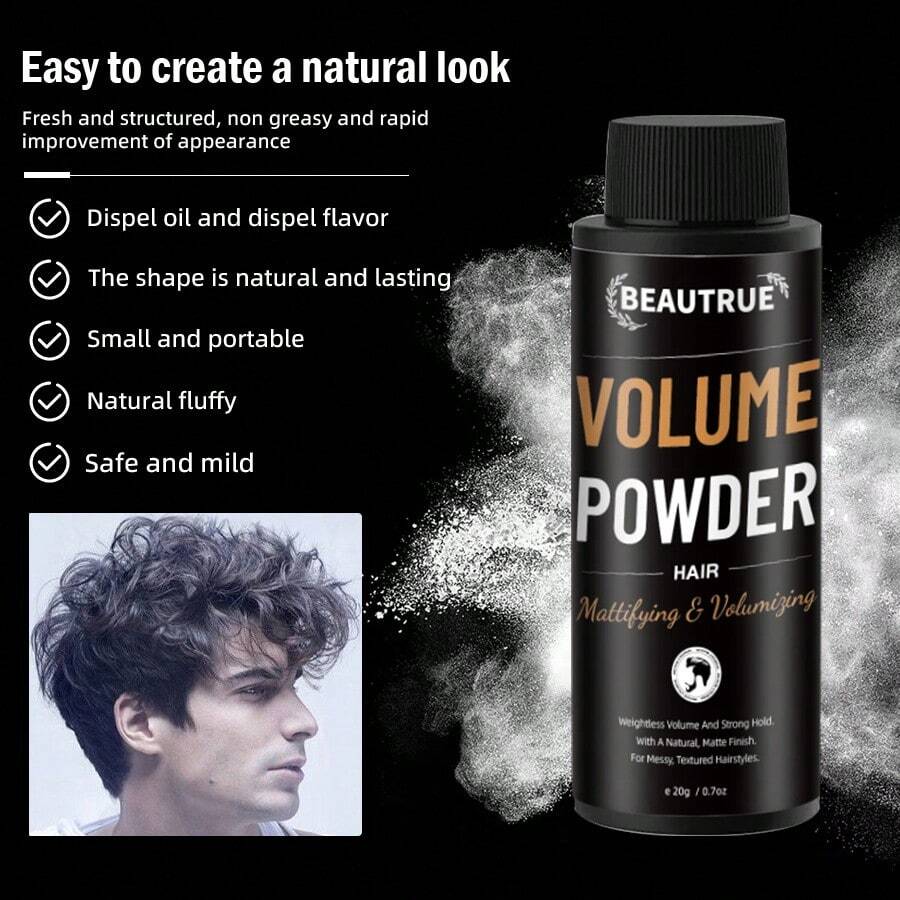 20克蓬松造型粉，哑光丰盈，打造自然哑光效果，适用于凌乱纹理发型，男士造型粉，蓬松发粉，自然蓬松哑光造型 - 黑色 - 查看 1