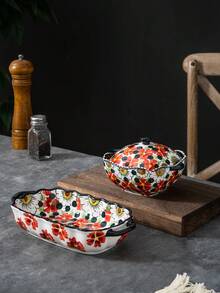 1 件创意波兰风格手绘陶瓷双耳蒸蛋碗，方形弯柄杯，适合餐厅 - 彩色 - 查看 6