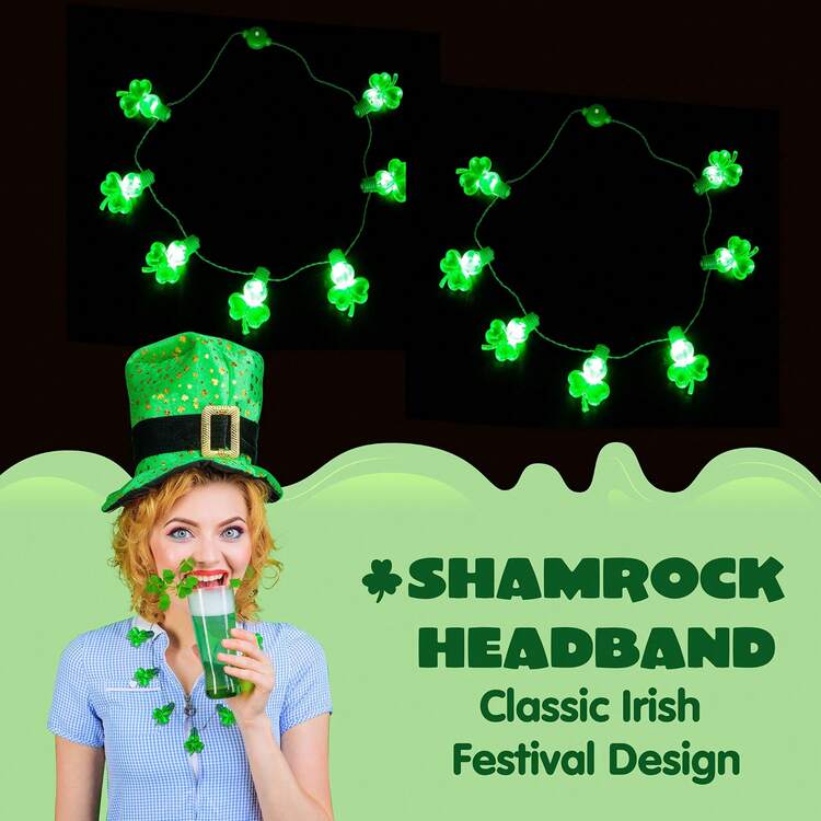 Syncfun 3 Pcs St Patrick's Day LED Shamrock Necklaces With 7 Bulbs Green Light Up Shamrock Necklace Glow In The Dark St Patricks Party Accessories Light-Up Saint Patricks Day Party Favor Supplies - Multicolor - View 5