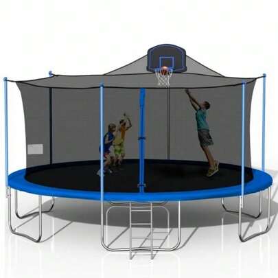 Dlandhome 12FT/14FT/16FT Trampoline With Basketball Hoop Outdoor Trampoline With Ladder And Safety Enclosure Net Heavy Duty Trampoline Capacity