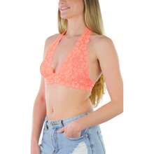 ToBeInStyle Women's Lined Lace Halter Stretch Bralette - 桃 - 查看 6