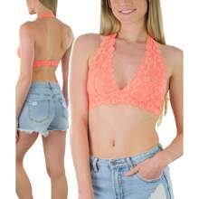 ToBeInStyle Women's Lined Lace Halter Stretch Bralette - 桃 - 查看 1