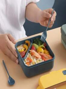 Lonchera cuadrada, Contenedor Para Comida 2 Divisiones | Loncheras con Divisiones Libre de BPA Cubiertos Incluidos | Capacidad 1100 ml | Contenedores Para Alimentos Apto para Microondas - Multicolor - Ver 1