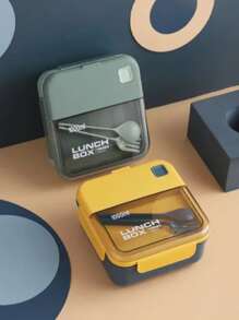 Lonchera cuadrada, Contenedor Para Comida 2 Divisiones | Loncheras con Divisiones Libre de BPA Cubiertos Incluidos | Capacidad 1100 ml | Contenedores Para Alimentos Apto para Microondas - Multicolor - Ver 6