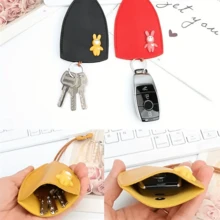 PU Leather Car Key Case With A 3D Rabbit, Pull-Out Cute Large-Capacity Car Key Case, Car Key Keychain Holder Hook - Multicolor - View 3