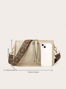 復古桶包,經典十字背包,帶復古幾何圖案的女士百搭包,圖案拉鍊斜挎包,寬帶時尚肩包,大容量日常手提包 - 白色 - 查看 7