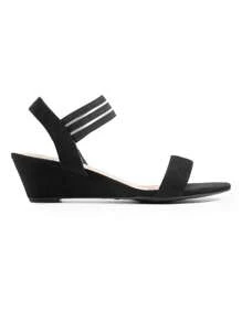 Women's Wedge Sandals Slip On Low Heel  Elastic Ankle Strap Vacation Business Casual Dress Shoes - Black - View 8