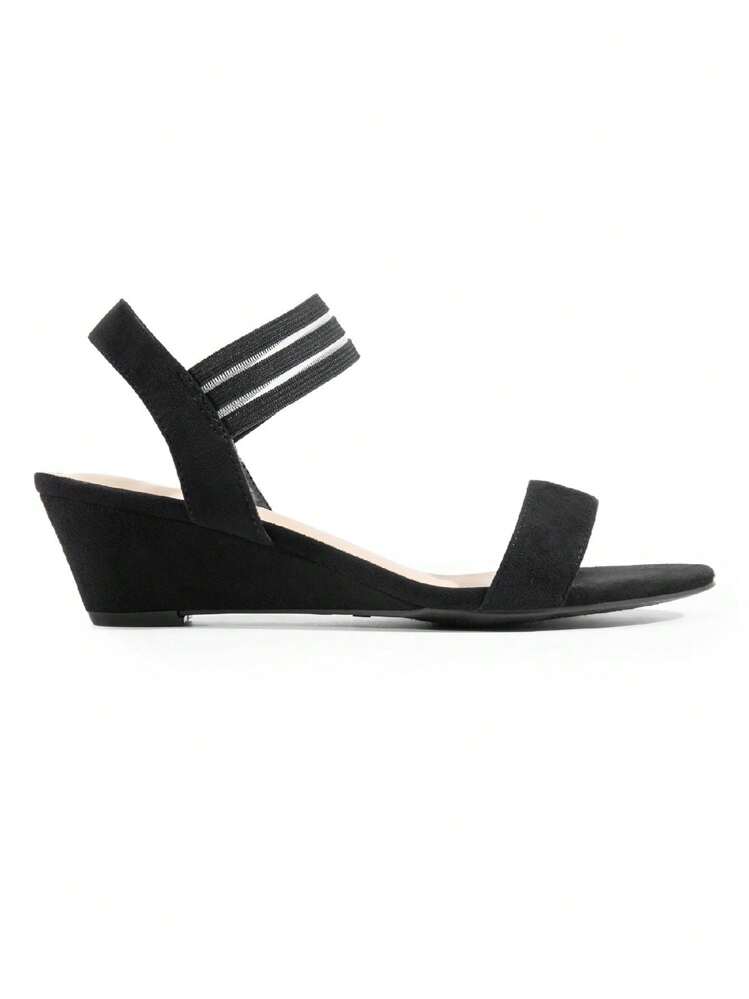 Women's Wedge Sandals Slip On Low Heel  Elastic Ankle Strap Vacation Business Casual Dress Shoes - 黑色 - 查看 7