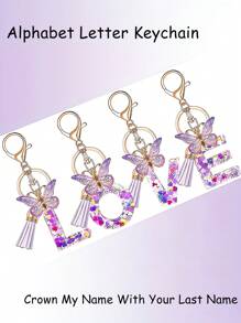 1入組亮片字母鑰匙扣,配流蘇和蝴蝶墜飾,樹脂字母汽車鑰匙鏈,可愛的袋子吊飾,背包配件,耳塞盒,保護套配件,適合女性和女孩的禮物 - 彩色 - 查看 2