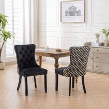 2/4/6 Piece Set Velvet Upholstered Dining Chairs, Wingback  Side Chairs Button Tufted With Solid Wood Legs For Kitchen,Dining Room. - Black-Floral - View 2