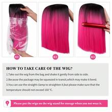 漸變黑色至熱粉色鬆緊波波頭假髮,女士肩長直髮中分防燙（黑色轉粉色） - 玫紅色 - 查看 6