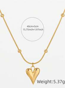 1 pieza Collar con colgante de corazón chapado en oro de 18K de acero inoxidable, elegante y adecuado para uso diario de mujeres, fiestas o regalo del Día de San Valentín
