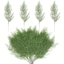 6 件/12 件/18 件人造松枝，针状叶子设计，抗紫外线人造茎植物，适用于婚礼派对、新年装饰、生日礼物、桌面装饰、悬挂装饰、家居、餐厅和节日庆祝装饰、祝福礼物、情人节、礼物 - 墨綠色 - 查看 3