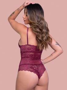 Women Sexy Bodysuits - Burgundy - View 2