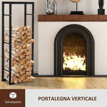 Scaffale Porta Legna Legnaia Verticale Supporto per Legna Portata 100kg Metallo 40 * 25 * 150cm - nero - Visualizzare 5