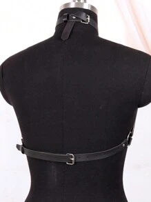 1pc Women's Gothic Style Pu Leather Harness Belt With Adjustable Garters - Black - View 6