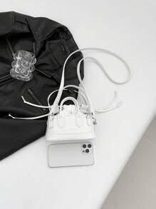 Mini Crocodile Printed Handheld Crossbody Cosmetic Pouch Bag - White - View 8