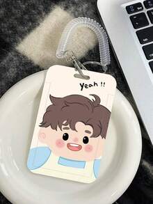 1pc Ins Creative Cartoon Student Card Holder With Stretchable Elastic Cord For Meal Card, Transit Pass, Work Id Card - White - View 1
