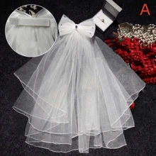 1 pieza Velo con forma de mariposa para foto de boda, estilo Mori para novia - Blanco - Ver 4