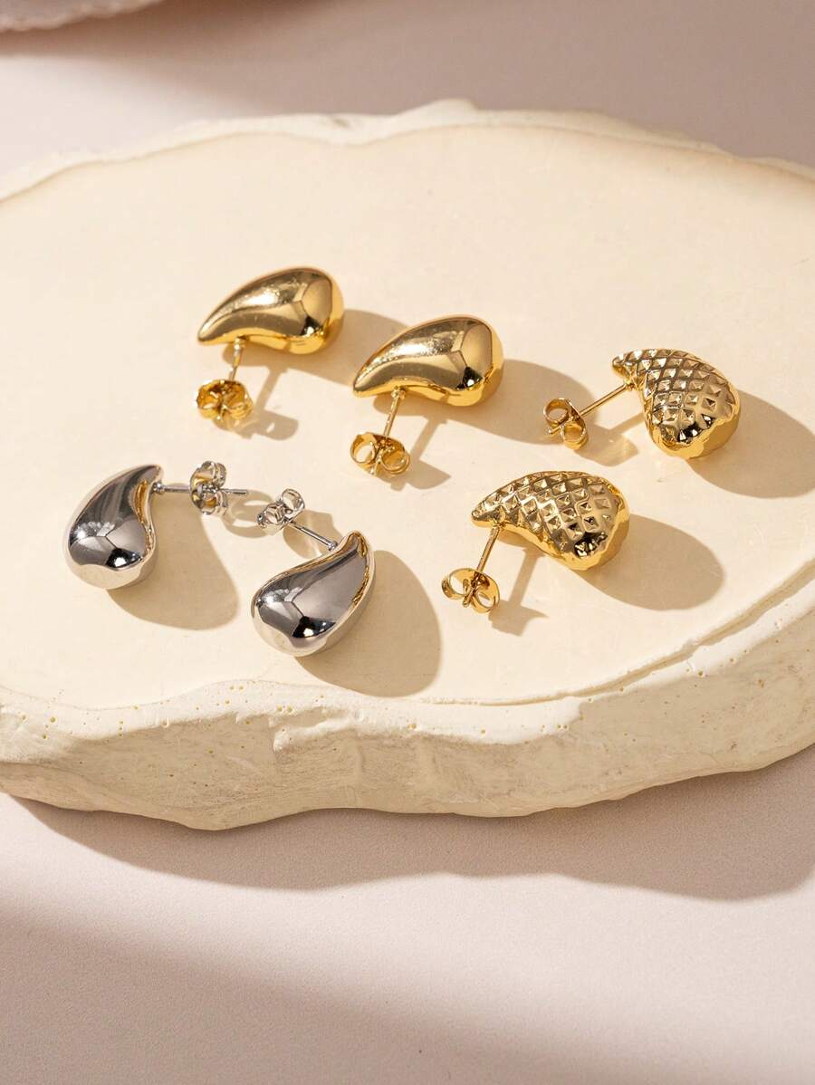 1 đôi Premium & Tối giản Thiết kế Giọt nước & Gầy Cong Hình dạng Thép không gỉ Mạ vàng Bông tai stud , Thích hợp Đối với Mặc hàng ngày NỮ - Loại C - Xem 1