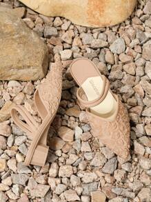 Women's Pointed Toe High Heels Rose Patterned Fashionable Camel Color Chunky Heel Elegant Style Sandals For Spring And Summer Valentines - Camel - View 6