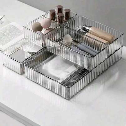 1个/4个/5个/套透明化妆品收纳盒，透明抽屉分隔收纳盒，适用于化妆品、化妆刷、香水、指甲油、护肤品及其他配件