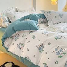 3 cái/bộ Ánh sáng Xanh Hoa Phong cách công chúa Bộ chăn ga gối ( 1 Vỏ chăn Duvet Và 2 Vỏ gối ) Không có chất độn - Xanh và trắng - Xem 11